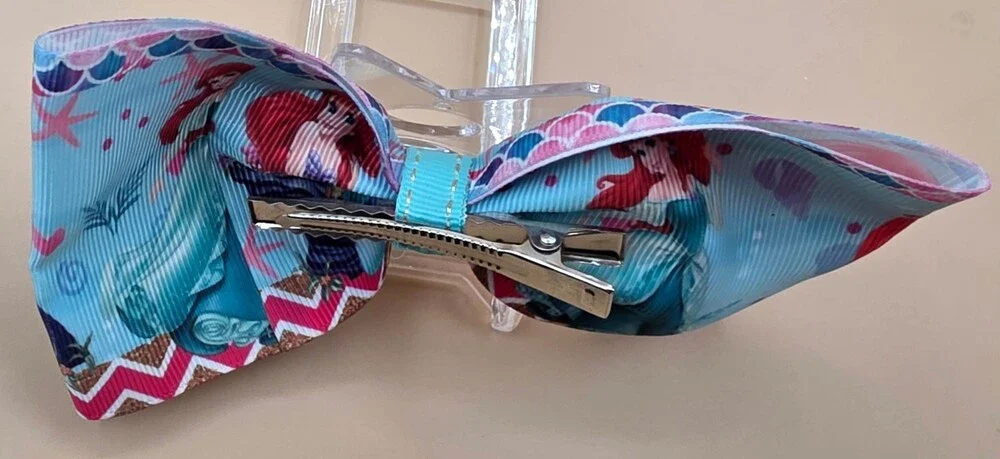 Ariel The Little Mermaid Hair Bow Clip Blue Ribbon Hair Accessory